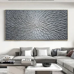 Textured silver abstract painting handmade Textured Flower Oil Painting On Canvas Large pattle knife oil painting Wall Art Abstract Minimalist Art Painting Colorful Wall Decor for Living Room Art
