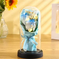 The Eternal Rose Bouquet Gift for Mom, Preserved Soap Flowers in Glass Dome with Light, Mother's Day Birthday Decoration for Women