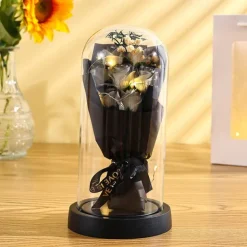 The Eternal Rose Bouquet Gift for Mom, Preserved Soap Flowers in Glass Dome with Light, Mother's Day Birthday Decoration for Women