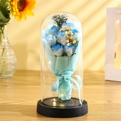 The Eternal Rose Bouquet Gift for Mom, Preserved Soap Flowers in Glass Dome with Light, Mother's Day Birthday Decoration for Women