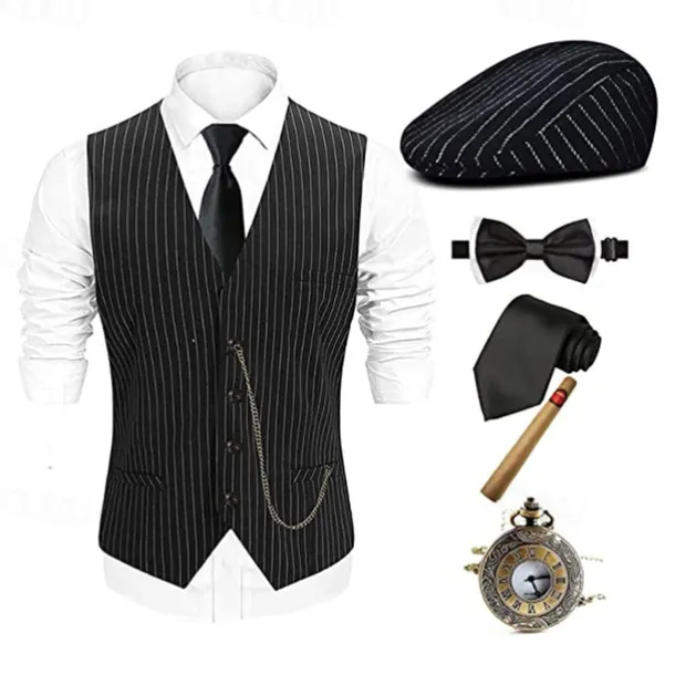 The Great Gatsby Gentleman Gangster Retro Vintage Roaring 20s 1920s Outfits Vest Panama Hat Accesories Set Men's Costume Vintage Cosplay Prom Festival Cravat Christmas