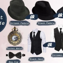 The Great Gatsby Gentleman Gangster Retro Vintage Roaring 20s 1920s Outfits Vest Panama Hat Accesories Set Men's Costume Vintage Cosplay Prom Festival Cravat Christmas