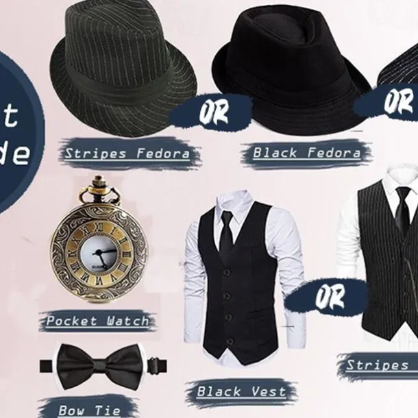 The Great Gatsby Gentleman Gangster Retro Vintage Roaring 20s 1920s Outfits Vest Panama Hat Accesories Set Men's Costume Vintage Cosplay Prom Festival Cravat Christmas