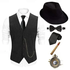 The Great Gatsby Gentleman Gangster Retro Vintage Roaring 20s 1920s Outfits Vest Panama Hat Accesories Set Men's Costume Vintage Cosplay Prom Festival Cravat Christmas