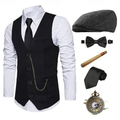 The Great Gatsby Gentleman Gangster Retro Vintage Roaring 20s 1920s Outfits Vest Panama Hat Accesories Set Men's Costume Vintage Cosplay Prom Festival Cravat Christmas
