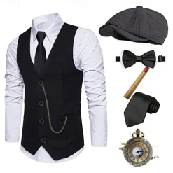 The Great Gatsby Gentleman Gangster Retro Vintage Roaring 20s 1920s Outfits Vest Panama Hat Accesories Set Men's Costume Vintage Cosplay Prom Festival Cravat Christmas