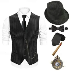 The Great Gatsby Gentleman Gangster Retro Vintage Roaring 20s 1920s Outfits Vest Panama Hat Accesories Set Men's Costume Vintage Cosplay Prom Festival Cravat Christmas
