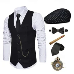 The Great Gatsby Gentleman Gangster Retro Vintage Roaring 20s 1920s Outfits Vest Panama Hat Accesories Set Men's Costume Vintage Cosplay Prom Festival Cravat Christmas