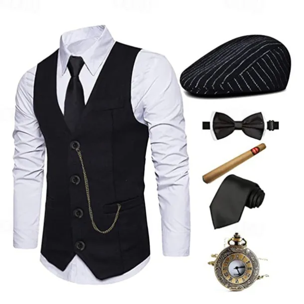 The Great Gatsby Gentleman Gangster Retro Vintage Roaring 20s 1920s Outfits Vest Panama Hat Accesories Set Men's Costume Vintage Cosplay Prom Festival Cravat Christmas