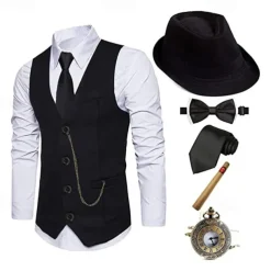 The Great Gatsby Gentleman Gangster Retro Vintage Roaring 20s 1920s Outfits Vest Panama Hat Accesories Set Men's Costume Vintage Cosplay Prom Festival Cravat Christmas