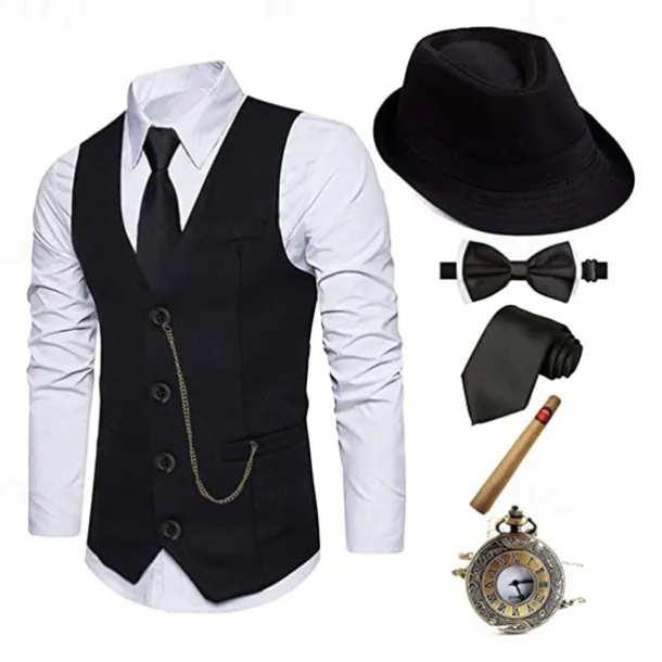 The Great Gatsby Gentleman Gangster Retro Vintage Roaring 20s 1920s Outfits Vest Panama Hat Accesories Set Men's Costume Vintage Cosplay Prom Festival Cravat Christmas