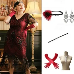 The Great Gatsby Midi Flapper Dress Dress Outfits The Great Gatsby Wedding Guest Sequins Tassel Fringe Sequin Tassel V Neck Fancy Dress Women's Masquerade Prom Party & Evening Wedding Reception