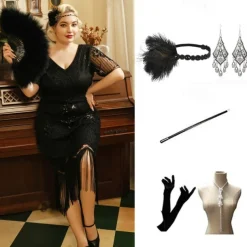 The Great Gatsby Midi Flapper Dress Dress Outfits The Great Gatsby Wedding Guest Sequins Tassel Fringe Sequin Tassel V Neck Fancy Dress Women's Masquerade Prom Party & Evening Wedding Reception