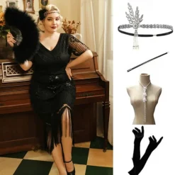 The Great Gatsby Midi Flapper Dress Dress Outfits The Great Gatsby Sequins Tassel Fringe Sequin Tassel V Neck Fancy Dress Women's Masquerade Prom Party & Evening Bachelorette Party Adults' Dress