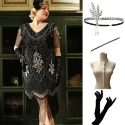 The Great Gatsby Midi Flapper Dress Dress Outfits The Great Gatsby Sequins Tassel Fringe Sequin Tassel V Neck Fancy Dress Women's Masquerade Prom Party & Evening Bachelorette Party Adults' Dress