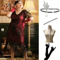 The Great Gatsby Midi Flapper Dress Dress Outfits The Great Gatsby Sequins Tassel Fringe Sequin Tassel V Neck Fancy Dress Women's Masquerade Prom Party & Evening Bachelorette Party Adults' Dress