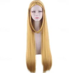 The Legend of Zelda Zelda Cosplay Wigs Women's Asymmetrical Braid 31 inch Heat Resistant Fiber Plaited Natural Straight Yellow Teen Adults' Anime Wig Halloween Wig