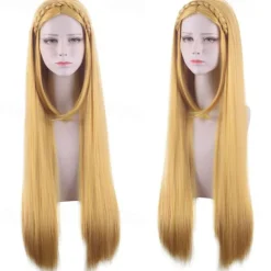 The Legend of Zelda Zelda Cosplay Wigs Women's Asymmetrical Braid 31 inch Heat Resistant Fiber Plaited Natural Straight Yellow Teen Adults' Anime Wig Halloween Wig