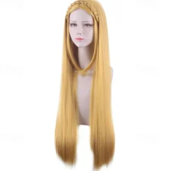 The Legend of Zelda Zelda Cosplay Wigs Women's Asymmetrical Braid 31 inch Heat Resistant Fiber Plaited Natural Straight Yellow Teen Adults' Anime Wig Halloween Wig