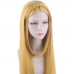 The Legend of Zelda Zelda Cosplay Wigs Women's Asymmetrical Braid 31 inch Heat Resistant Fiber Plaited Natural Straight Yellow Teen Adults' Anime Wig Halloween Wig