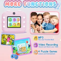 The new children's camera Polaroid camera takes photos records videos and prints immediately. The camera has high-definition pixels