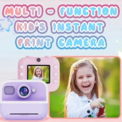 The new children's camera Polaroid camera takes photos records videos and prints immediately. The camera has high-definition pixels