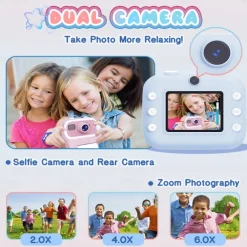 The new children's camera Polaroid camera takes photos records videos and prints immediately. The camera has high-definition pixels