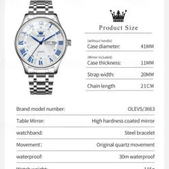 The New Olevs Men'S Business Watch Calendar Week Display Waterproof Dual Calendar Casual Quartz Watch Men'S Sports Watch