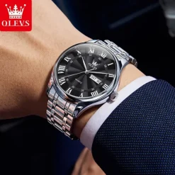 The New Olevs Men'S Business Watch Calendar Week Display Waterproof Dual Calendar Casual Quartz Watch Men'S Sports Watch