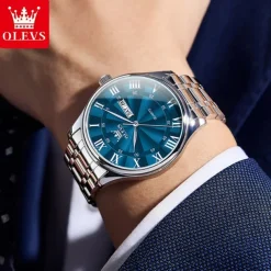 The New Olevs Men'S Business Watch Calendar Week Display Waterproof Dual Calendar Casual Quartz Watch Men'S Sports Watch