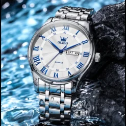 The New Olevs Men'S Business Watch Calendar Week Display Waterproof Dual Calendar Casual Quartz Watch Men'S Sports Watch