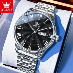 The New Olevs Men'S Business Watch Calendar Week Display Waterproof Dual Calendar Casual Quartz Watch Men'S Sports Watch