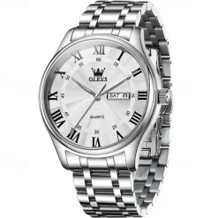 The New Olevs Men'S Business Watch Calendar Week Display Waterproof Dual Calendar Casual Quartz Watch Men'S Sports Watch