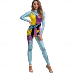 The Nightmare Before Christmas Sally Jack Skellington Cosplay Costume Bodysuits Movie Cosplay for Women's Adults' Christmas Carnival Masquerade Party / Evening