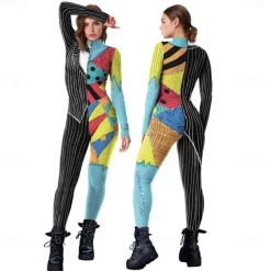 The Nightmare Before Christmas Sally Jack Skellington Cosplay Costume Bodysuits Movie Cosplay for Women's Adults' Christmas Carnival Masquerade Party / Evening