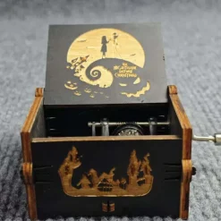 The Nightmare Before Christmas Hand-Cranked Vintage Music Box with Holly Wood Automatic Wind-Up Eight-Tone Melody - 'This is Halloween' Theme, Perfect Holiday & Birthday Gift for Fun