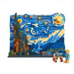 The Starry Night Building Kit - Micro Building Blocks Sets Mini Construction Model DIY Art Projects Home Decor Display Ideas Painting Set Christmas Gift for Adults