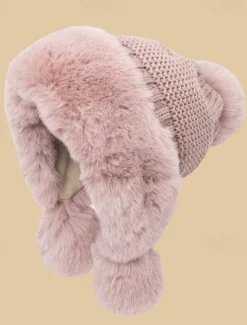 Thicken Bomber Hats New Style Women Fur Ball Plus Velvet Warm Hood Outdoor Winter Cold-Proof Fashion Cute Woolen Cap