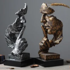 Thinker Statue - Silence is Gold Modern Decor Creative Abstract Art Figurine Resin Sculptures Decoration Room Home Study Office for Men Desktop Ornament
