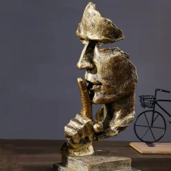 Thinker Statue - Silence is Gold Modern Decor Creative Abstract Art Figurine Resin Sculptures Decoration Room Home Study Office for Men Desktop Ornament