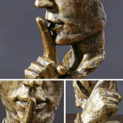 Thinker Statue - Silence is Gold Modern Decor Creative Abstract Art Figurine Resin Sculptures Decoration Room Home Study Office for Men Desktop Ornament