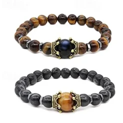 tiger eye bracelet set therapy hematite magnetic bracelets bracelets bring luck crown king queen natural stone beads couple bracelet for men women (a)