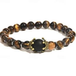 tiger eye bracelet set therapy hematite magnetic bracelets bracelets bring luck crown king queen natural stone beads couple bracelet for men women (a)
