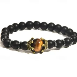 tiger eye bracelet set therapy hematite magnetic bracelets bracelets bring luck crown king queen natural stone beads couple bracelet for men women (a)