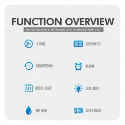 Time Beauty Fashion Multi functional Student Watch Electronic Watch Sports 3 Time Display Electronic Watch