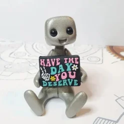 Tiny Robot Figure with Slogan - Your Anxiety is A Lying H*e Robot, Inspirational Cute Fun Office Desk Decorations