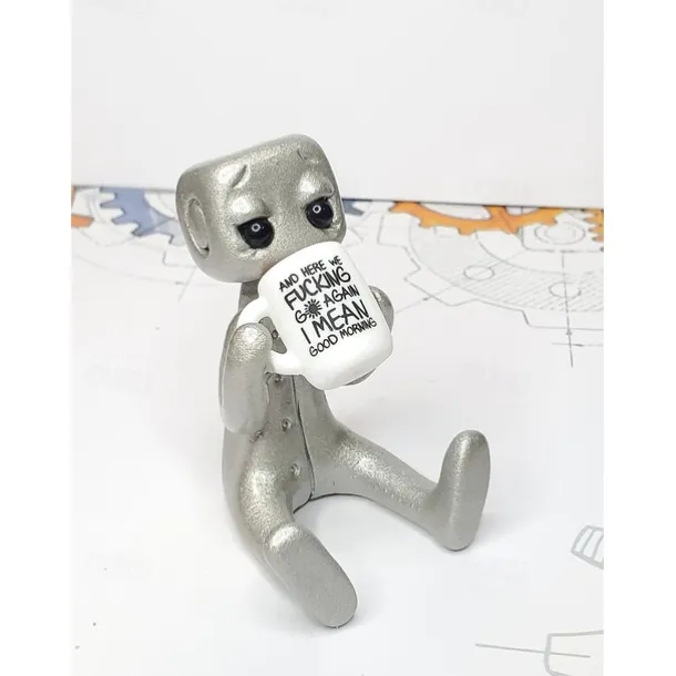 Tiny Robot Figure with Slogan - Your Anxiety is A Lying H*e Robot, Inspirational Cute Fun Office Desk Decorations