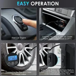 Tire Inflator Portable Air Compressor, 12v Dc Air Pump for Car Tires with Digital Pressure Gauge 150psi and Emergency Led Light, Tire Pump for Car Bicycle Motorcycle Basketball and Other Inflatables