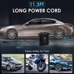 Tire Inflator Portable Air Compressor, 12v Dc Air Pump for Car Tires with Digital Pressure Gauge 150psi and Emergency Led Light, Tire Pump for Car Bicycle Motorcycle Basketball and Other Inflatables