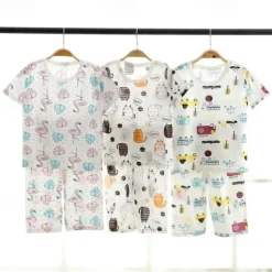 Toddler Boys 2 Pieces Pajama Sets Short Sleeve White Pink Navy Blue Animal Cartoon Crewneck Summer Spring Basic Home 3-7 Years